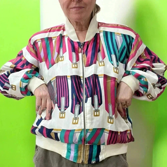 Vintage 80’e Metro Silky steampunk women’s Bomber statement Jacket-L - Picture 5 of 10